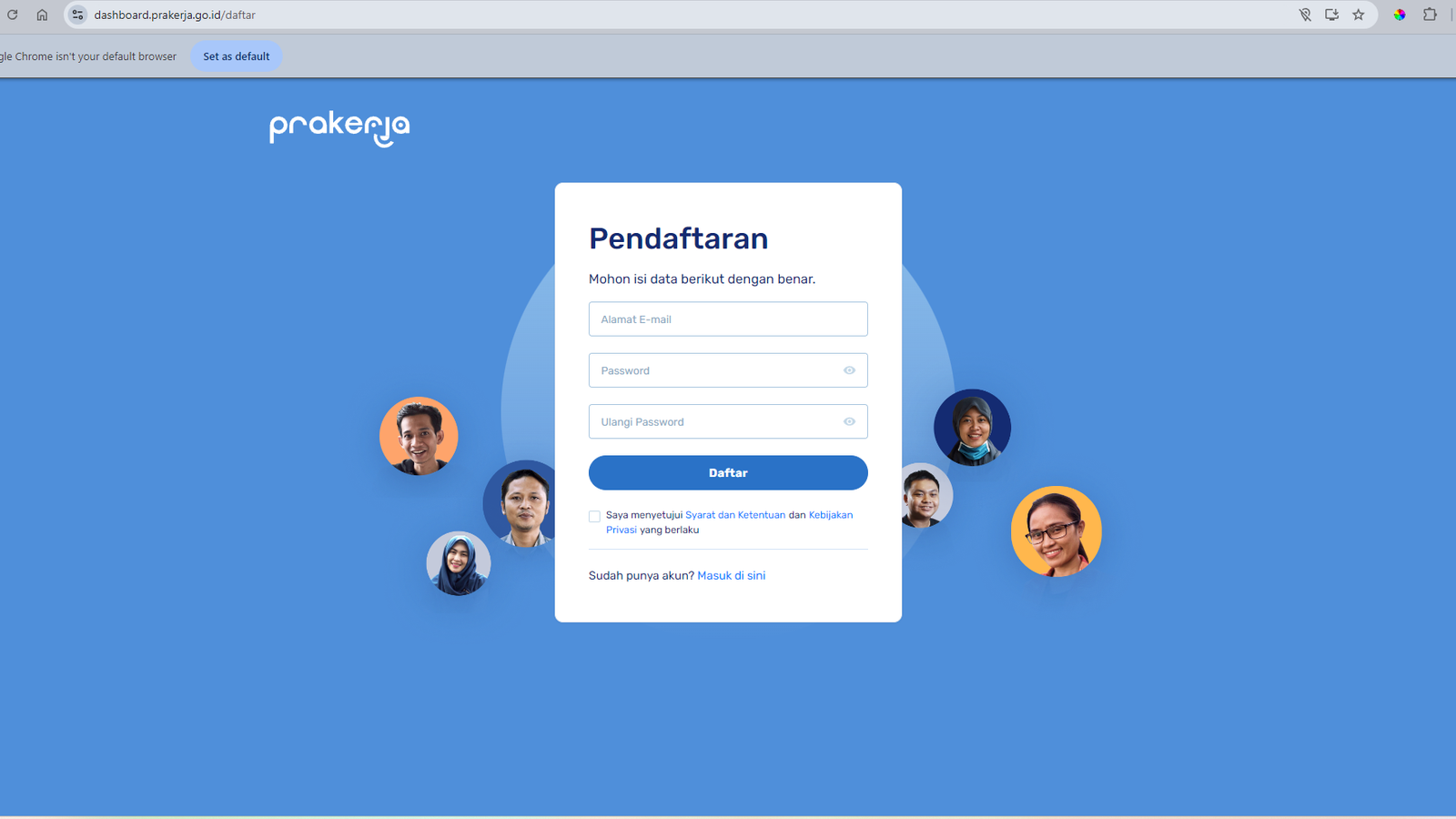 Tampilan Halaman Pendaftaran Akun Prakerja
